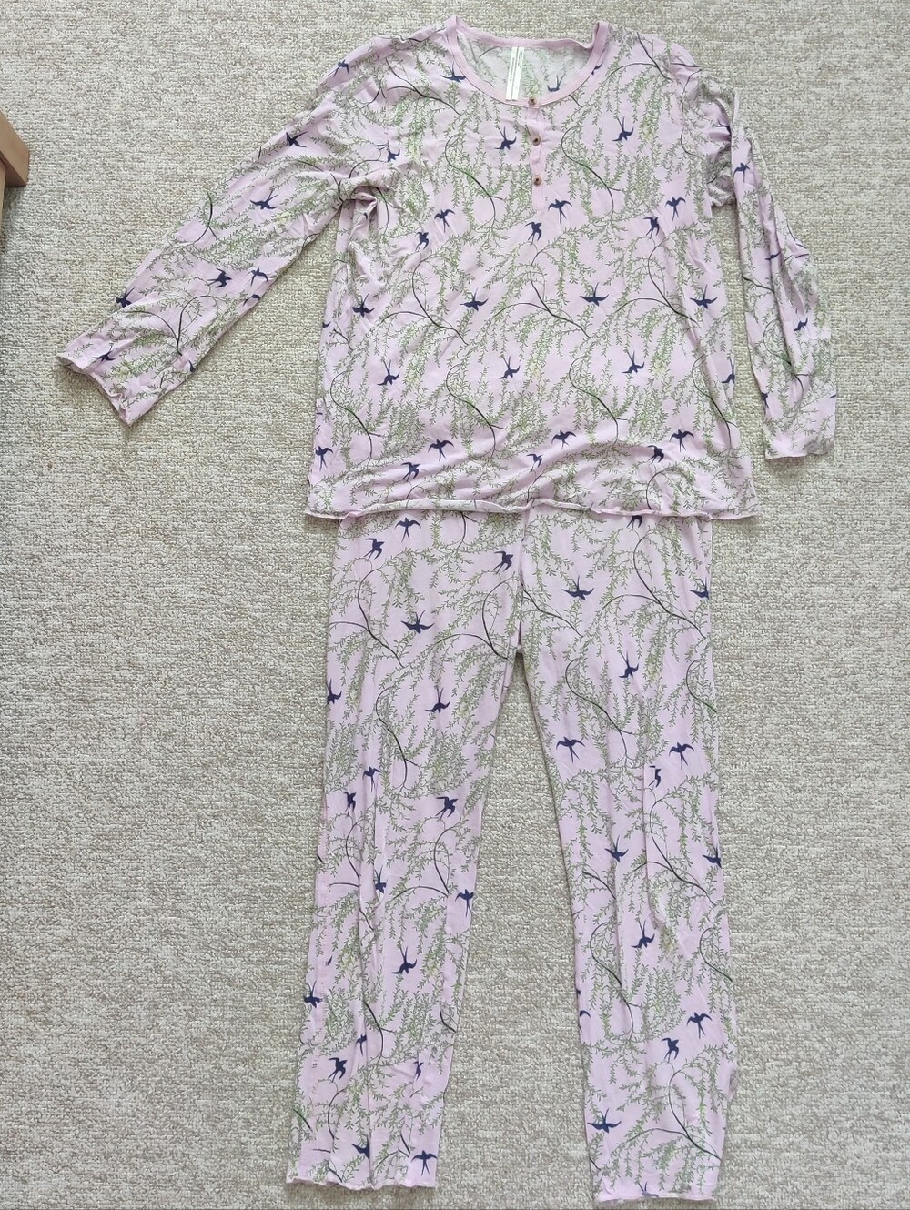 Anthropologie Floral Pajama Lilac Bird Print Lounge Set - Picture 3 of 9